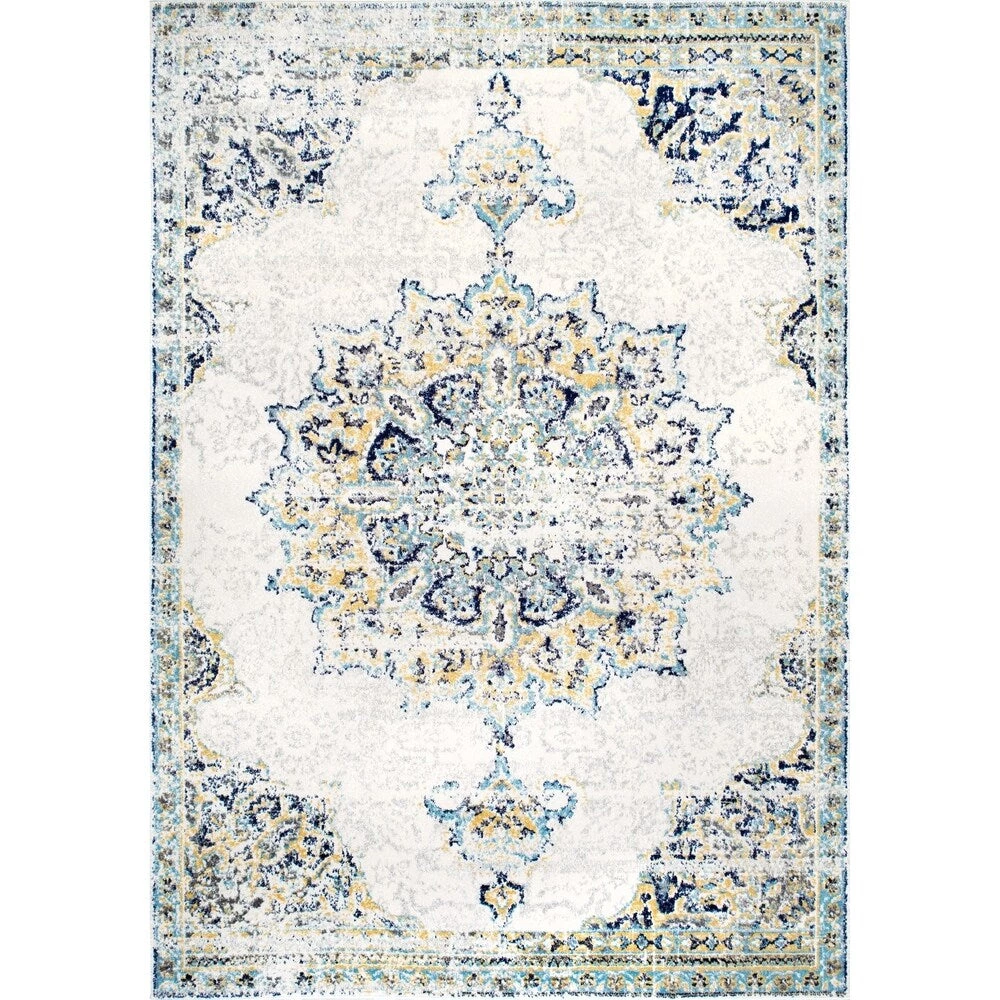 NL Vintage Persian Floral Ivory Blue Soft Area Rug 2 NL Vintage Persian Floral Ivory Blue Soft Area Rug