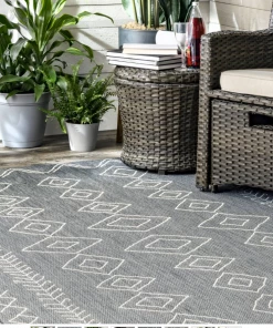 NL All Area Rugs And Runners Moroccan Tribal Accent Grey Indoor/Outdoor Area Rugs - Durable/Easy Maintenance