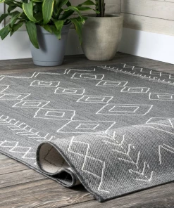 NL All Area Rugs And Runners Moroccan Tribal Accent Grey Indoor/Outdoor Area Rugs - Durable/Easy Maintenance