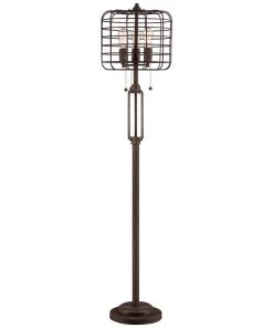 Lamp Plus Industrial Cage Bronze Floor Lamp With Edison LED Bulbs Lamps